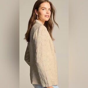 J.Jill Easy Eyelet Blazer Jacket Sz S Oatmeal Button Up Linen Blend Summer Boho